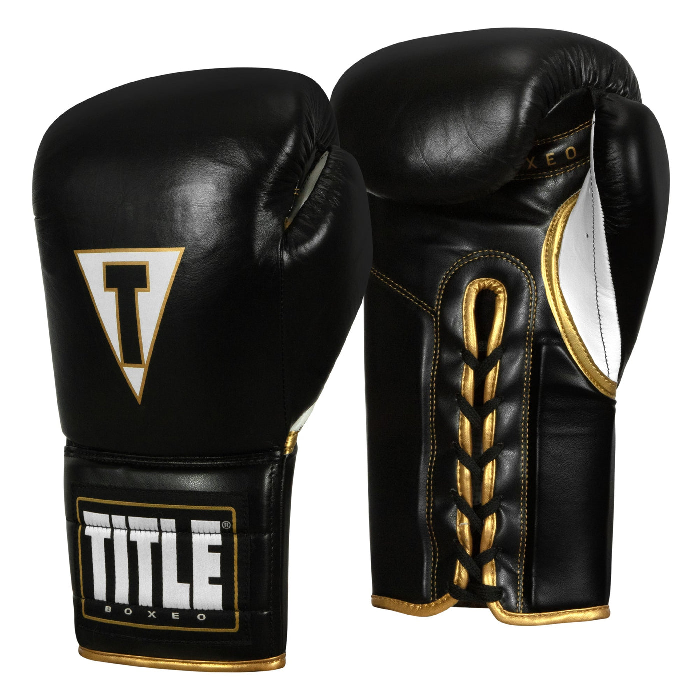 variant:black/white::TITLE Boxeo Mexican Leather Lace Training Gloves Quatro side view