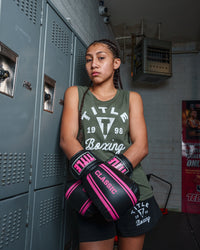 variant:black/pink::TITLE Classic Speed Boxing Gloves girl on lockers