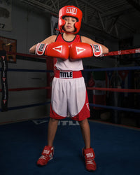 variant:red::TITLE Classic USA Boxing Competition Headgear-With Cheeks kid in ring