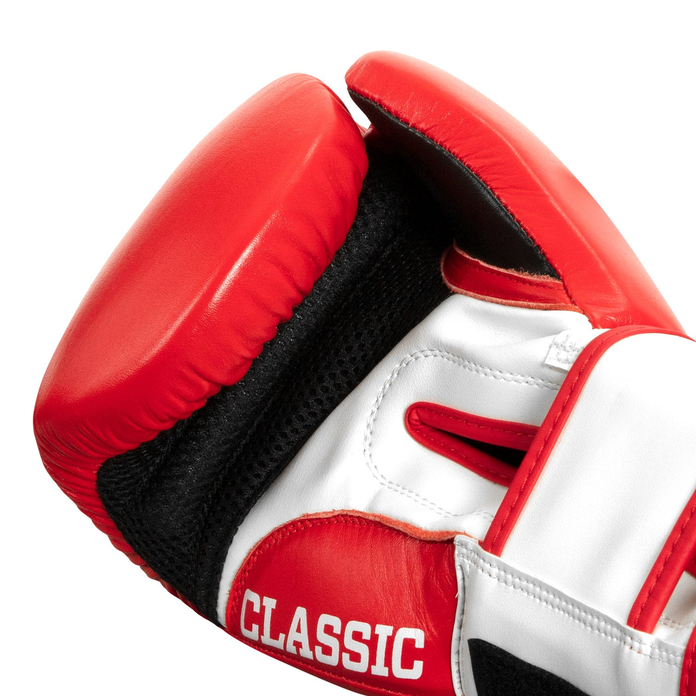 variant:red/white/black::TITLE Classic Leather Super Bag Gloves 2.0 hand view