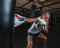 variant:white/black/red::Fighting Big Logo Boxing Gloves girl long right jab
