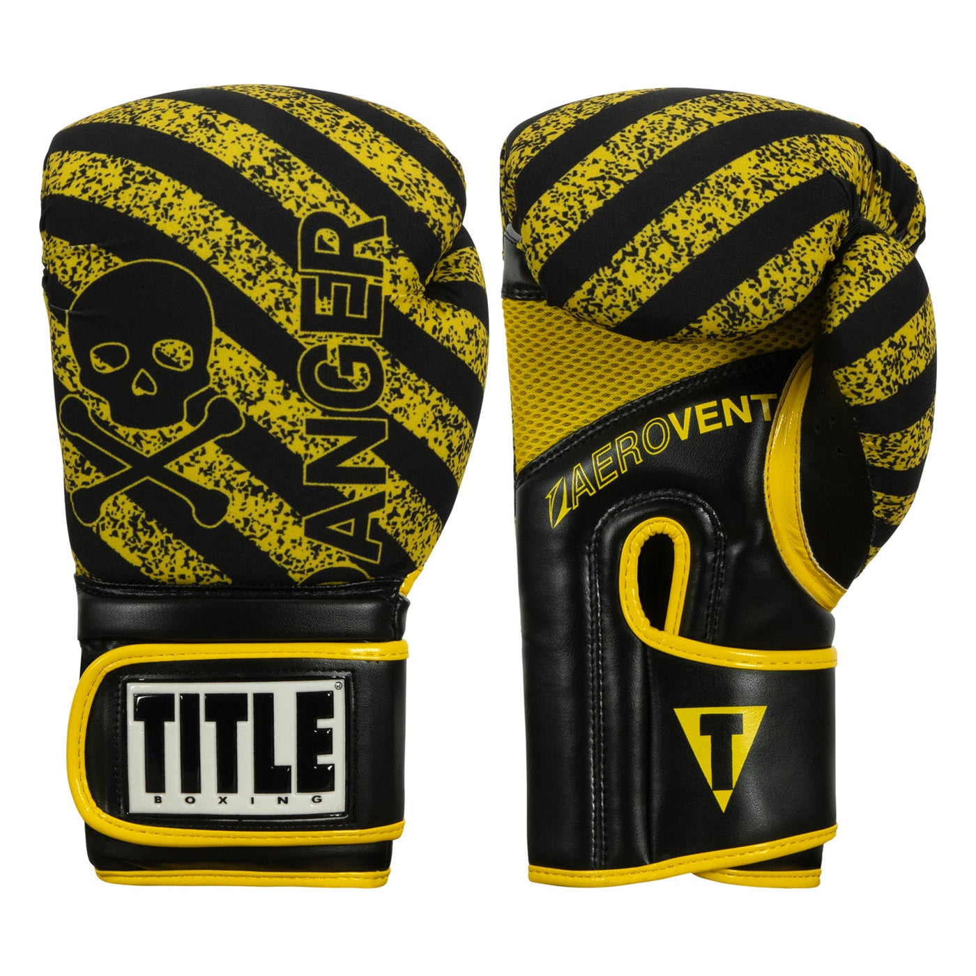 color:black/yellow::TITLE Boxing Infused Foam Danger Bag Gloves main view