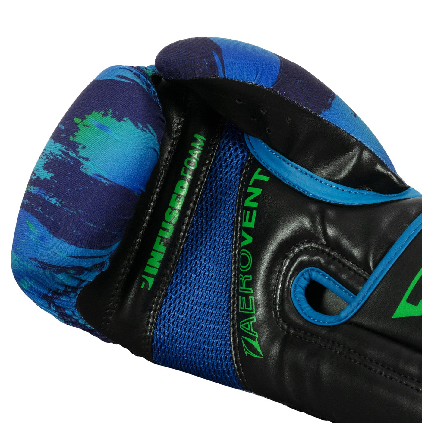 variant:Blue/Green::TITLE Boxing Infused Foam Electric Bag Gloves palm view