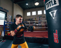 variant:black/red::KRONK Boxing Leather Bag Gloves kid hitting bag