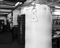variant:white::TITLE Boxing KO-Vert Heavy Bag closeup of bag hanging in the gym