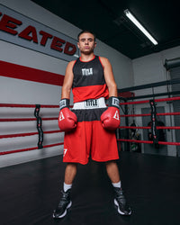 variant:red/black::TITLE Boxing Latitude Amateur Boxing Set kid in ring boxing hands down 