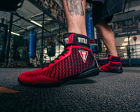 variant:Black/Red::TITLE Boxing Predator II Shoes 2.0 close up of shoe from left foot side angle