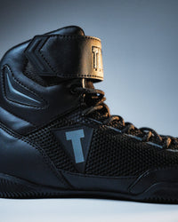 variant:black/black::TITLE Boxing Select Mid-Top Boxing Shoes closeup of side view