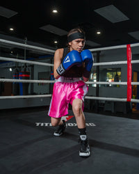variant:pink/white::TITLE Boxing Edge Boxing Trunks 2.0 girl boxing stance
