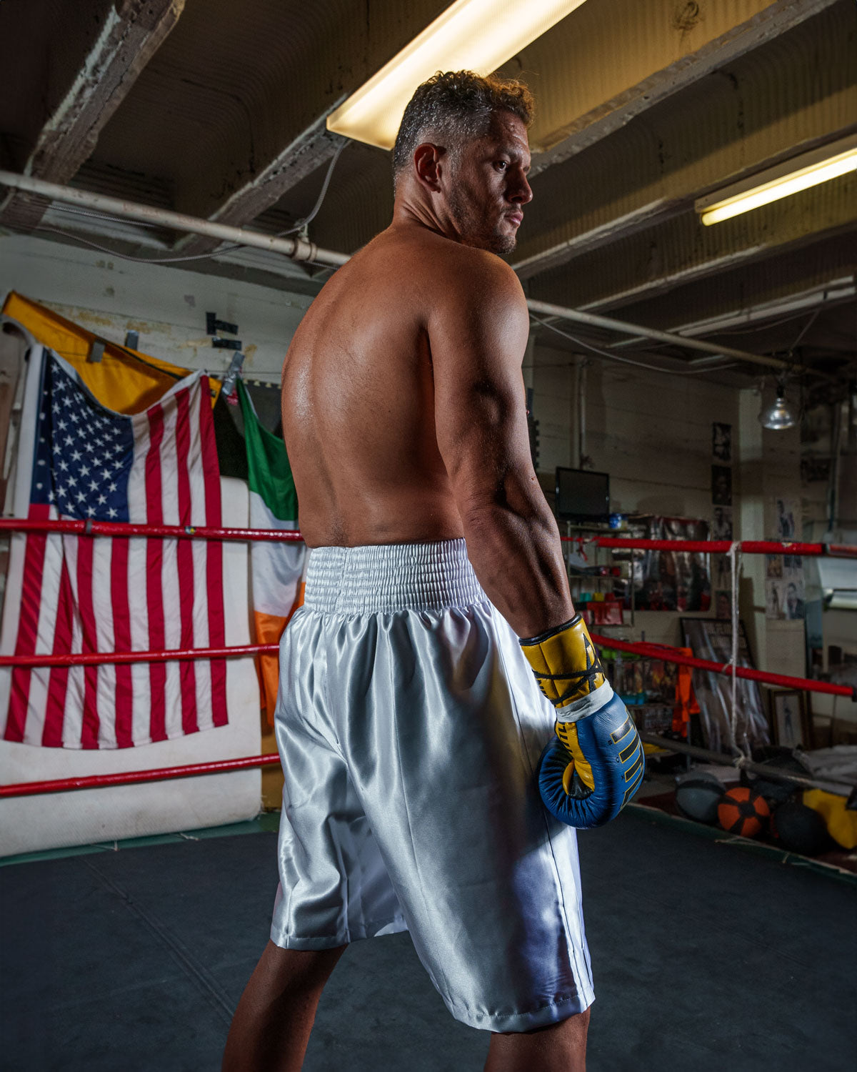 variant:white::TITLE Boxing Edge Boxing Trunks 2.0 man back view