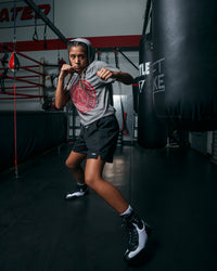 variant:Grey::TITLE Boxing Women's Vintage Short Sleeve Hooded Tee