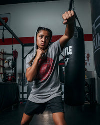variant:Grey::TITLE Boxing Women's Vintage Short Sleeve Hooded Tee