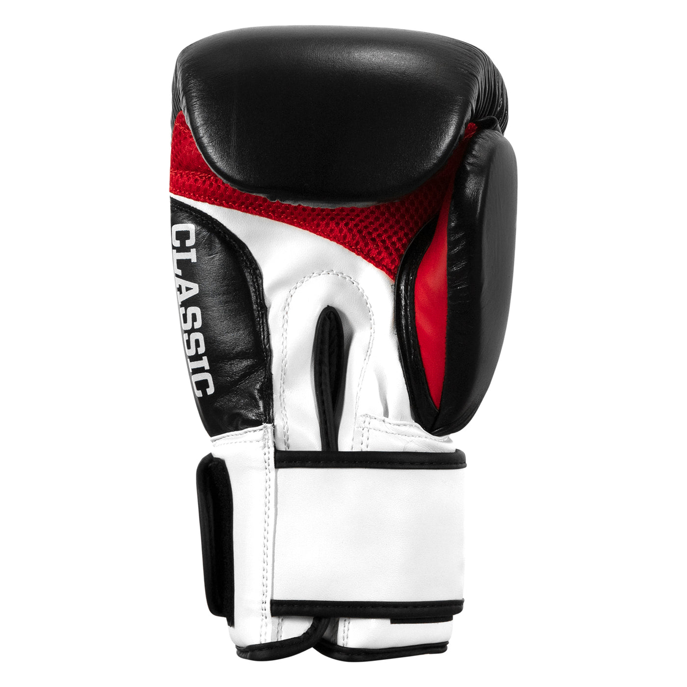 variant:Black/White/Red::back view of black bag glove for boxing