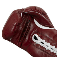 variant:maroon::TITLE Boxing Old School Leather Lace-Up Sparring Gloves  palm viewvariant:maroon::TITLE Boxing Old School Leather Lace-Up Sparring Gloves back view