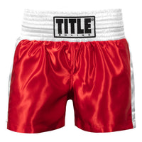 variant:red/white::TITLE Boxing Professional Women’s Satin Striped Boxing Trunks front view