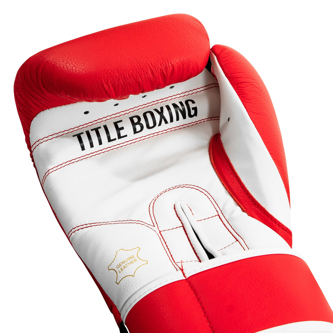 variant:Red/White::TITLE Boxing Pro Style Leather Training Gloves 3.0 side view palm view