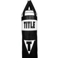 variant:Black/White::TITLE Boxing Made in the USA 135lb Thai Heavy Bag closeup pf top of bag