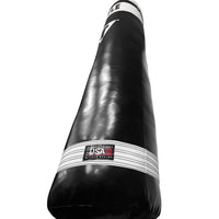 variant:Black/White::TITLE Boxing Made in the USA 135lb Thai Heavy Bag closeup of bottom of bag 