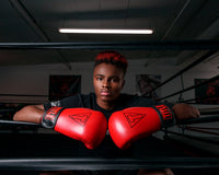 variant:Red/Black::TITLE Boxing Vegan Fitness Bag Gloves boy in ring modeling gloves