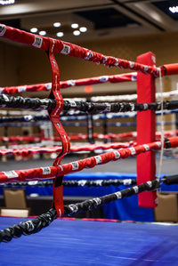 variant:red::TITLE Boxing Two-Sided Rope Spacers on ring clos eup