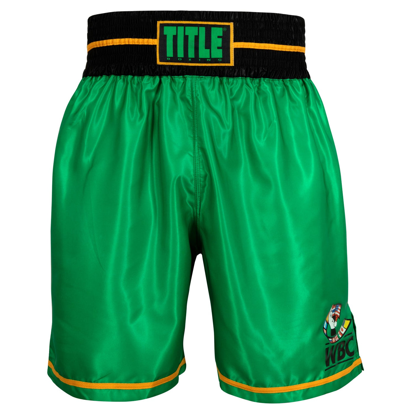 variant:Green/Black::WBC by TITLE Boxing Professional Boxing Trunks front view