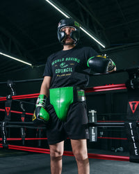 variant:lifestyle::WBC by TITLE Boxing Sparring Gear Bundle groin protector on boxer