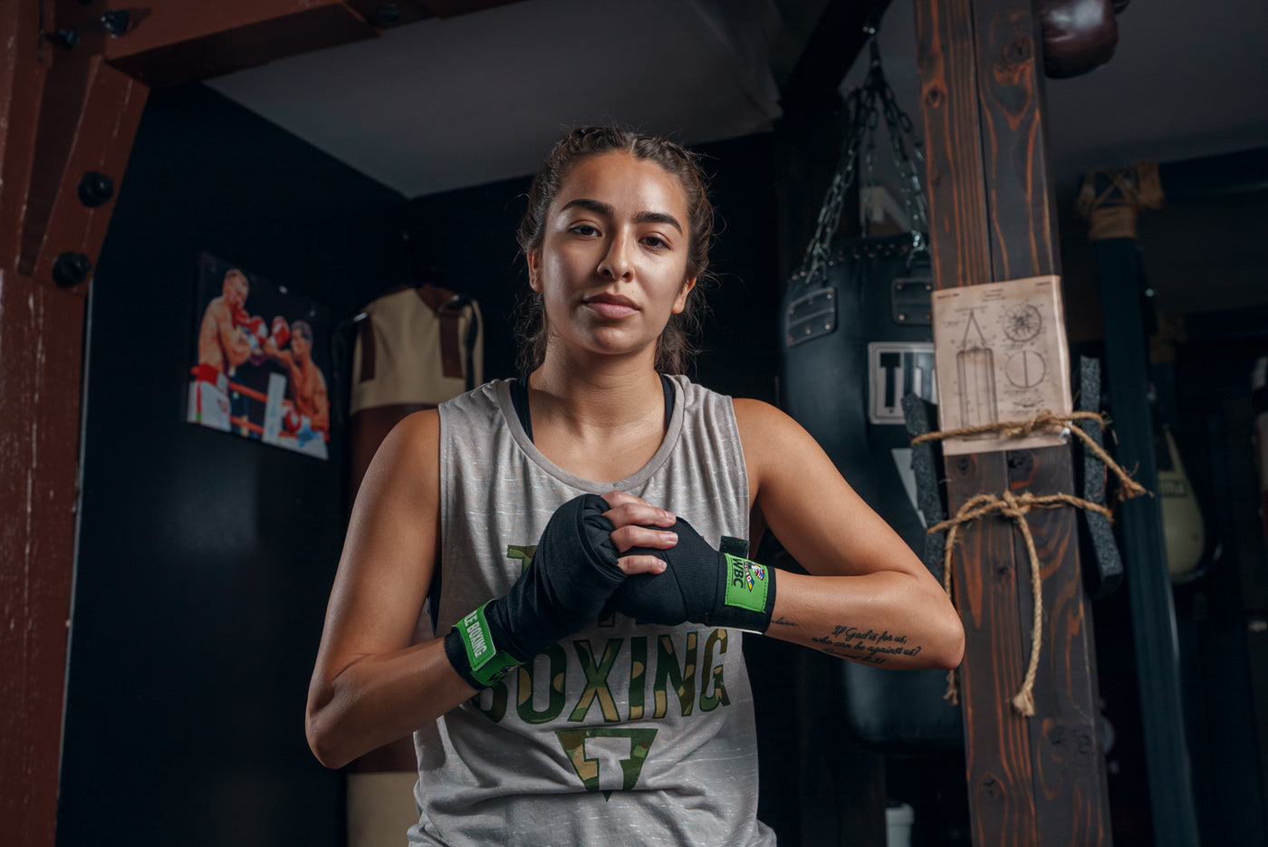 variant:lifestyle::WBC by TITLE Boxing Sparring Gear Bundle handwraps on boxer