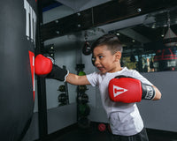 variant:red/black::TITLE Boxing Aerovent Youth Gloves kid right jab bag