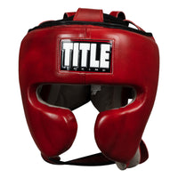 variant:lifestyle::TITLE Boxing Blood Red Leather Sparring Headgear front view