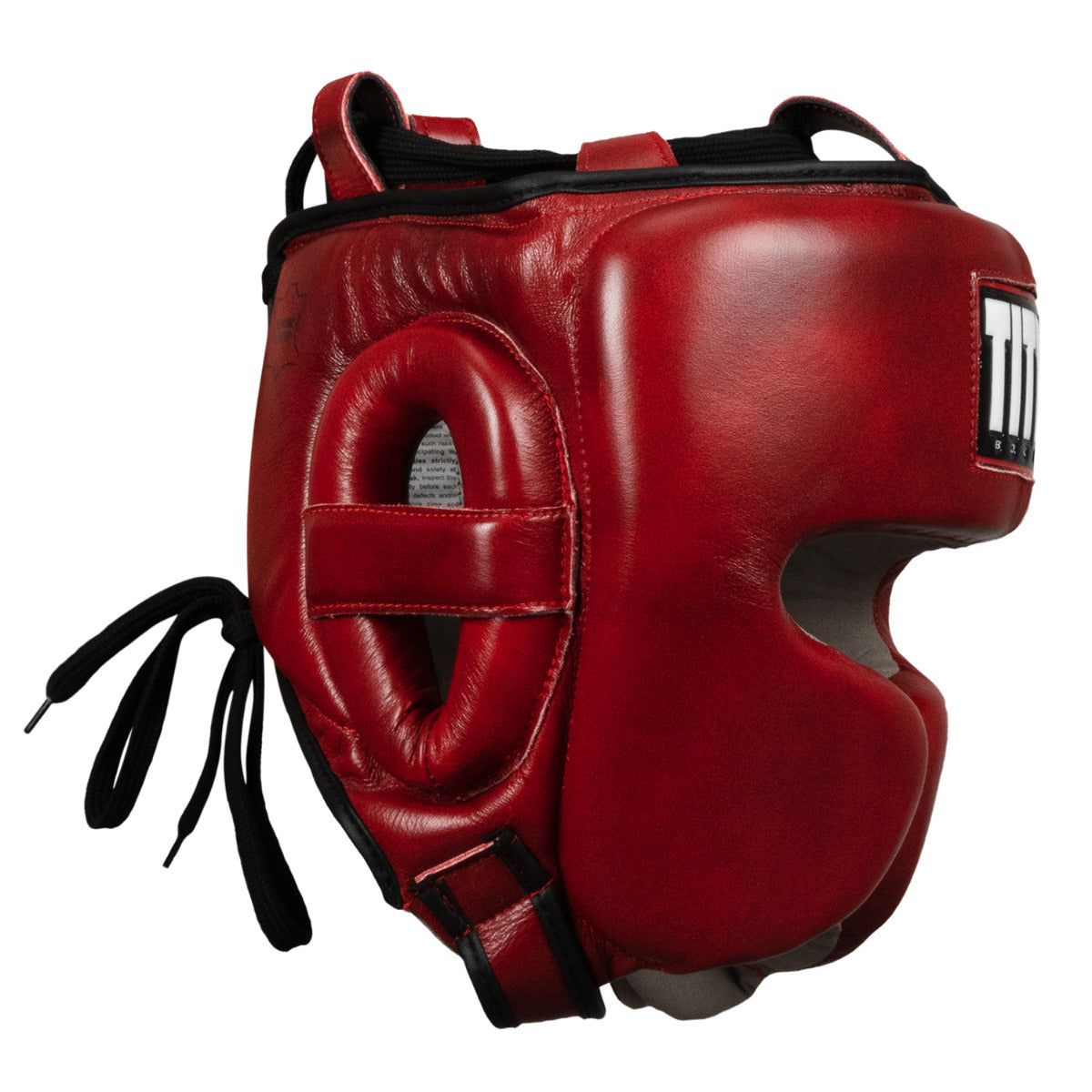 variant:lifestyle::TITLE Boxing Blood Red Leather Sparring Headgear side view