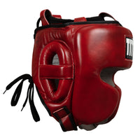 variant:lifestyle::TITLE Boxing Blood Red Leather Sparring Headgear side view