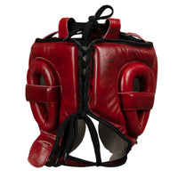 variant:lifestyle::TITLE Boxing Blood Red Leather Sparring Headgear back view