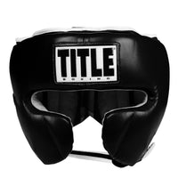 variant:Black::TITLE Boxing Leather Sparring Headgear front view