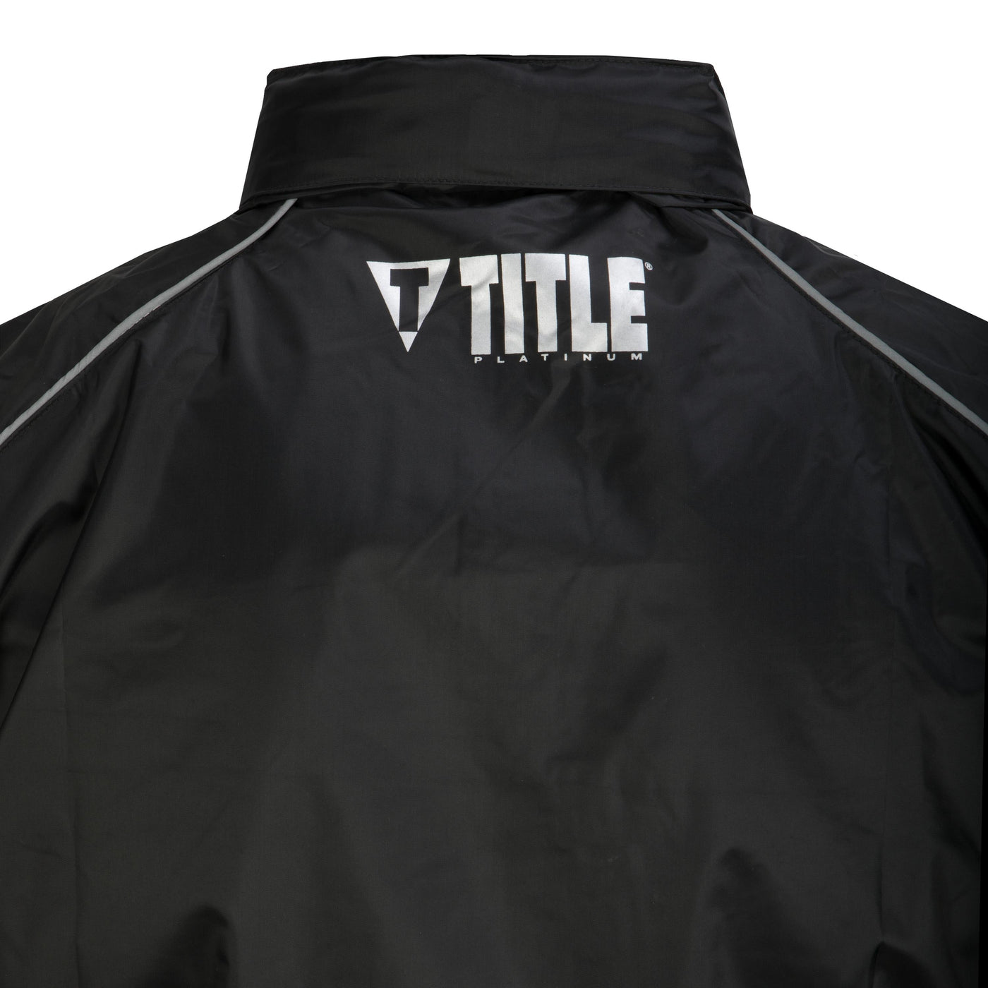 variant:lifestyle::TITLE Platinum Prevail Rubberized Sauna Suit main view hood off TITLE logo