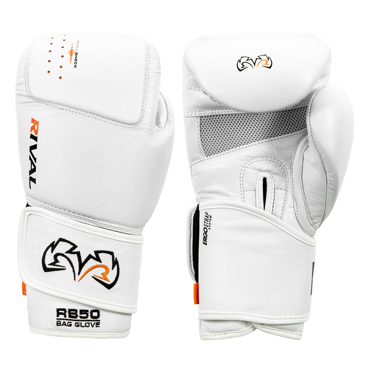 color:white::Rival Boxing Intelli-Shock Leather Bag Gloves