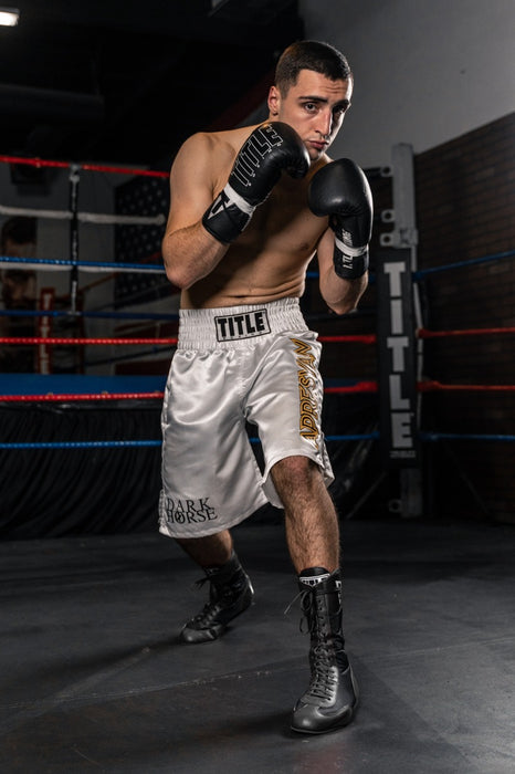 variant:Black::TITLE Boxing Speed-Flex Encore High-Top Shoes man posing in shoes