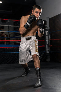 variant:Black::TITLE Boxing Speed-Flex Encore High-Top Shoes man posing in shoes