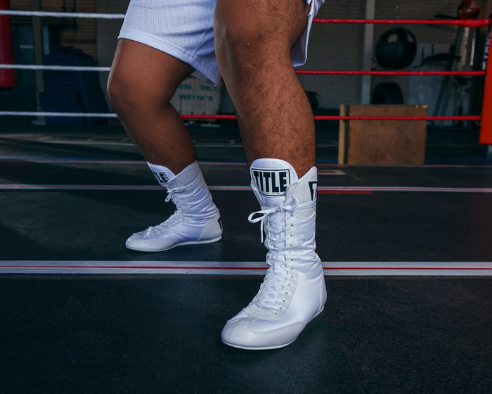 variant:White::TITLE Boxing Speed-Flex Encore High-Top Shoes close up of shoes