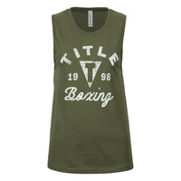 color:Green::TITLE Boxing Women's Distressed Label Muscle Tank