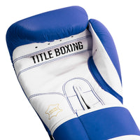 variant:Blue/White::TITLE Boxing Pro Style Leather Training Gloves 3.0 hand view