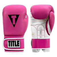 color:Hot Pink/White::TITLE Boxing Pro style leather training gloves 3.0 main view