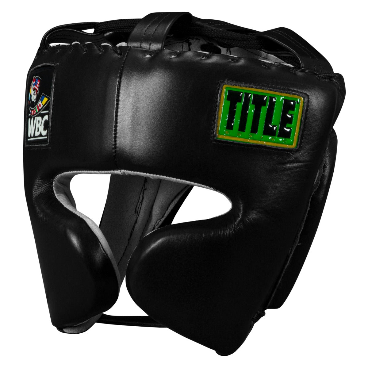 color:Black::WBC by TITLE Boxing Sparring Headgear front view