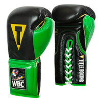variant:Black/Green::WBC by TITLE Boxing Sparring Gloves side view